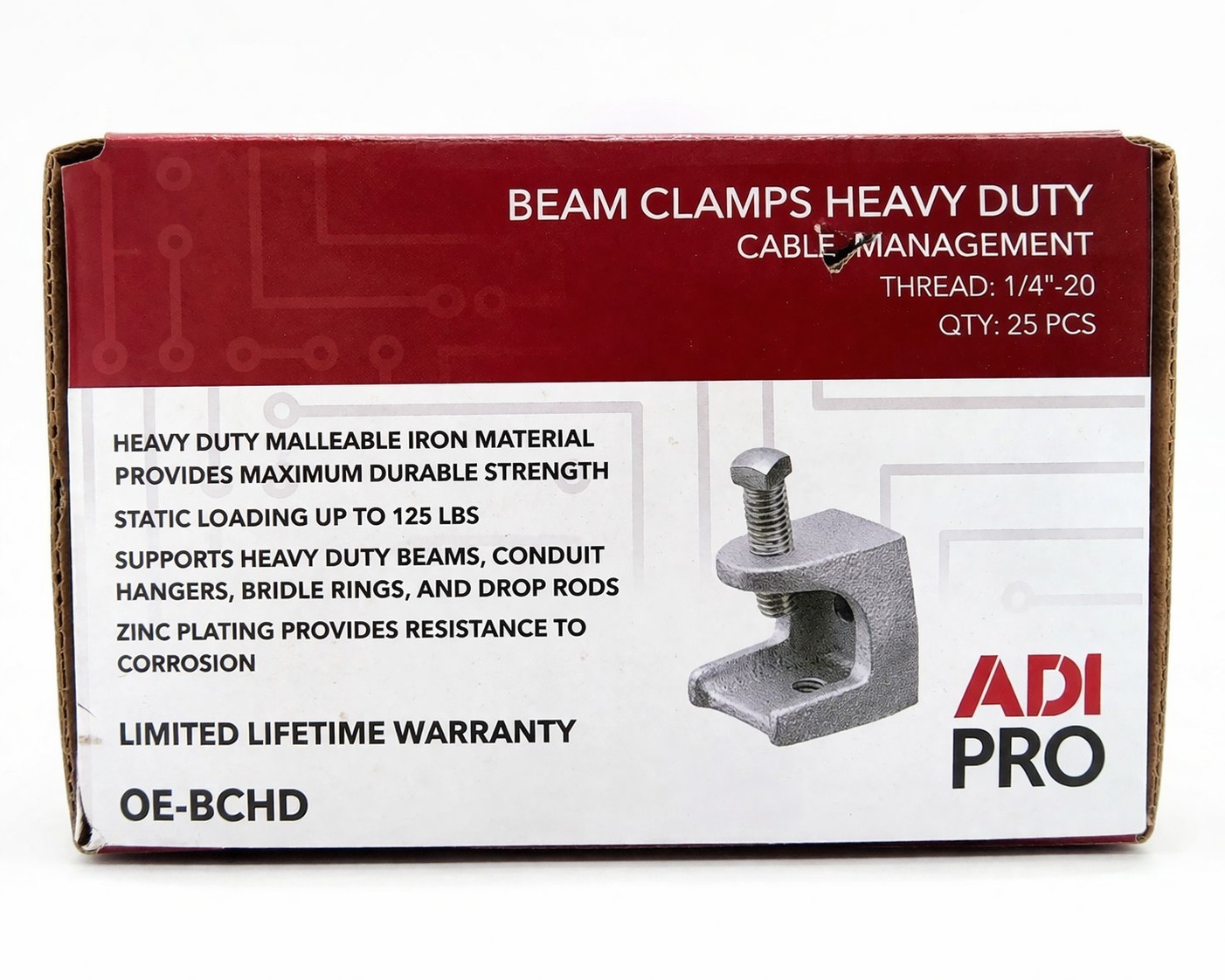 1/4-20 Beam Clamp Heavy Duty Iron Cable Management Conduit Hanger 25 Pack