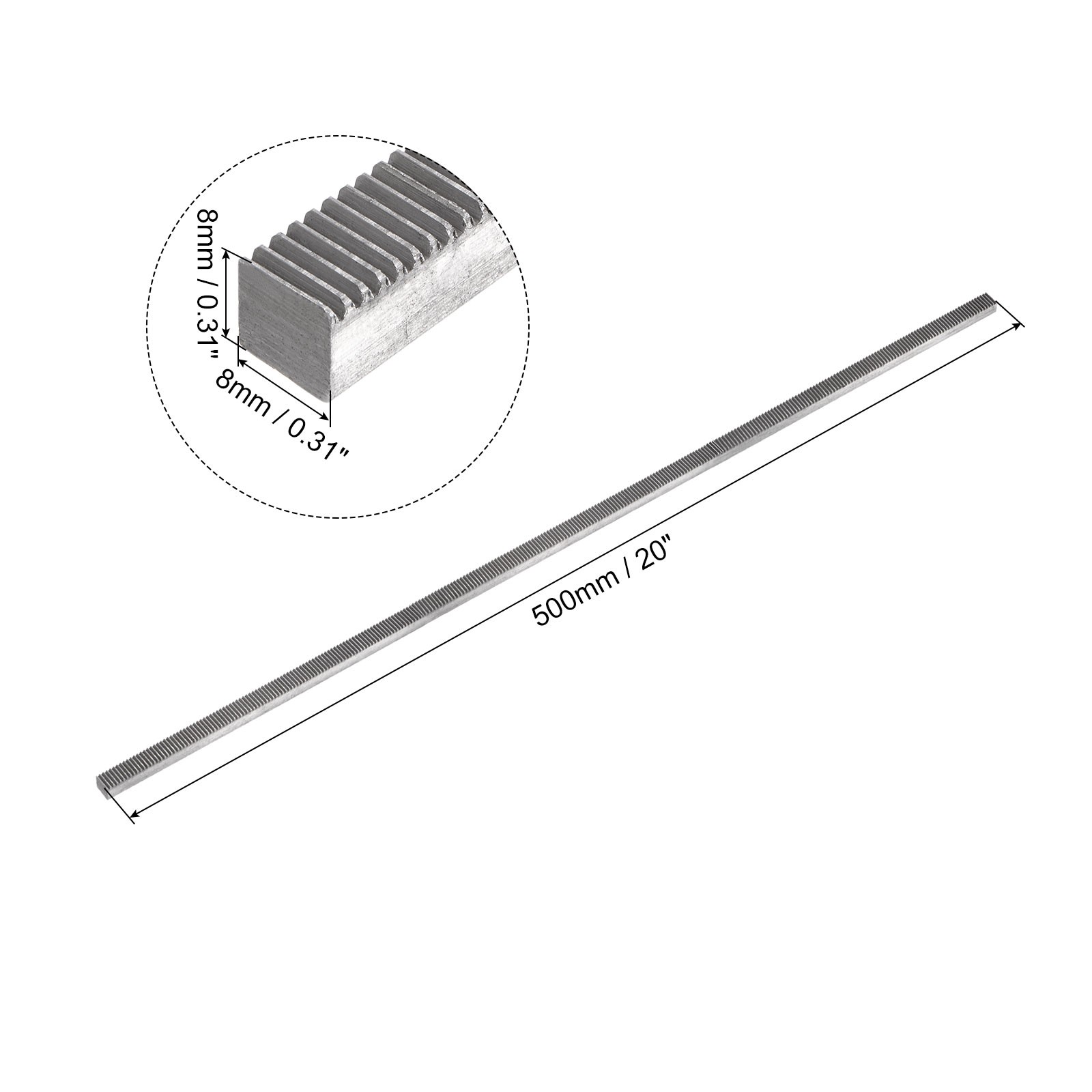 0.5 Mod – 8mm x 8mm x 500mm 45# Carbon Steel Rack for Motor Pinion Gear