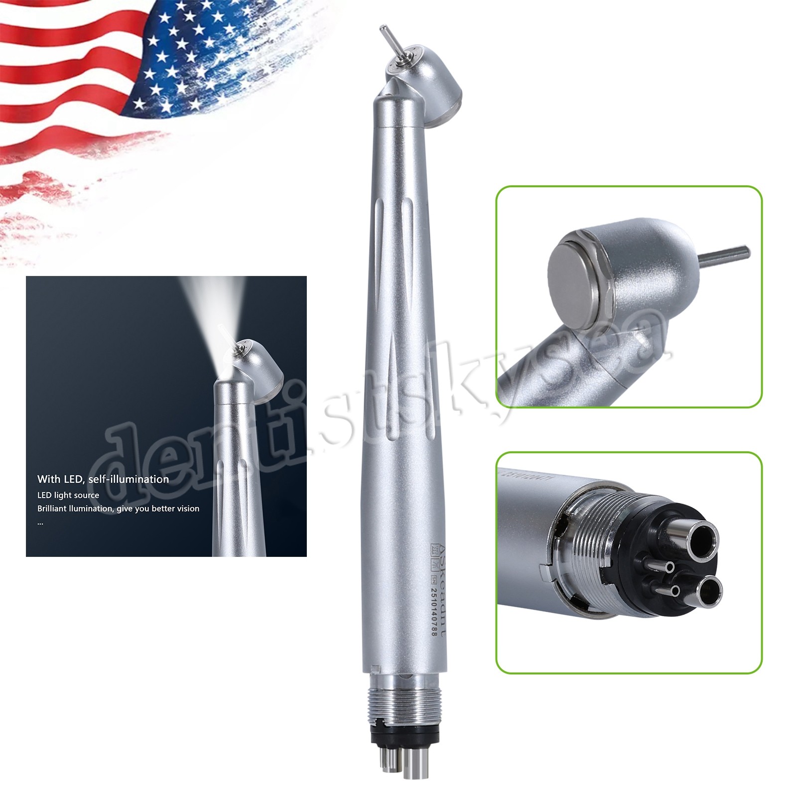 ASKEADNT Dental 45° Degree High Speed Handpiece 4Holes NO LED Turbine