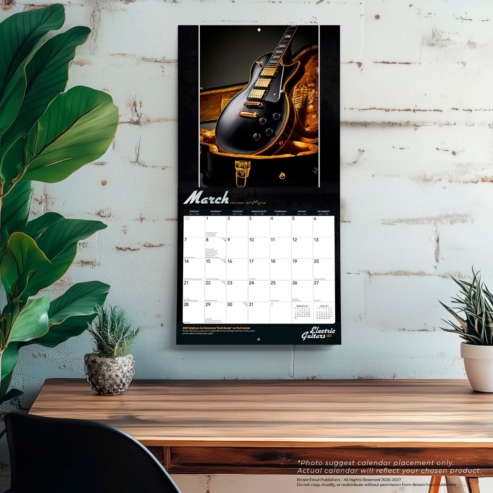 Electric Guitars | 2027 12×24″ (Hanging) Wall Calendar | Foil Stamped Cover