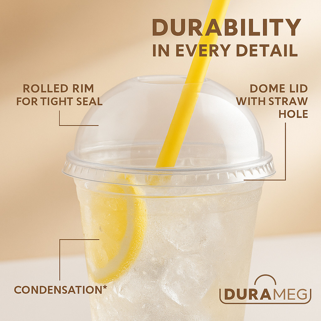 100 Clear 16 oz PET Cups with Dome Lids – Disposable for Smoothies & Treats