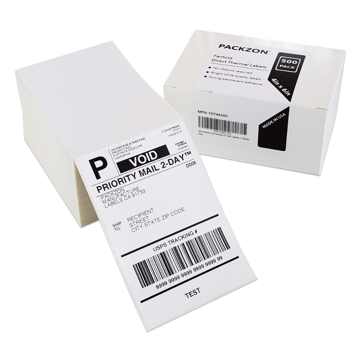 2000 4×6 Fanfold Direct Thermal Shipping Labels for Zebra and Rollo Printers
