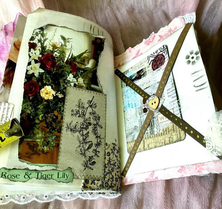 Handmade Shabby Chic Layered Junk Journal – Romantic Floral Scrapbook Diary Book