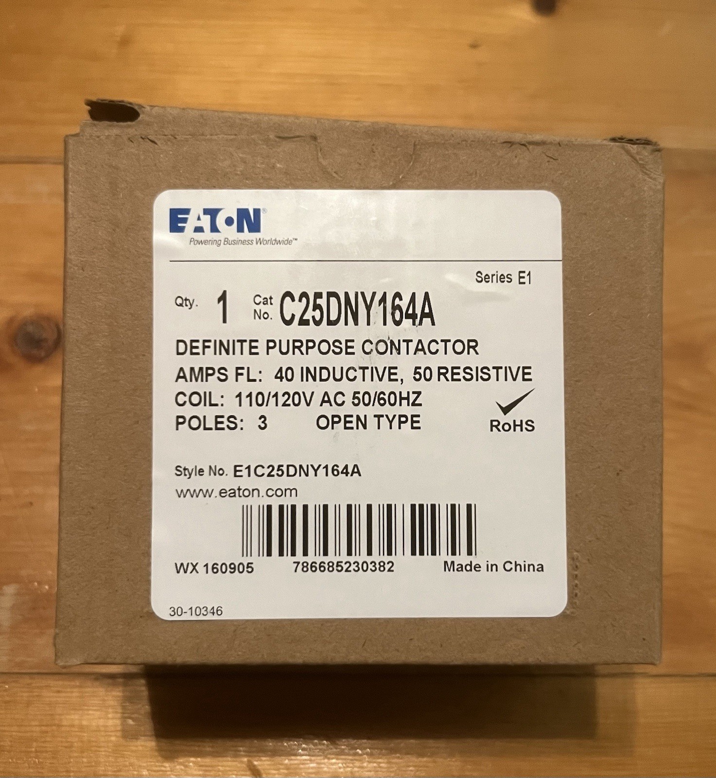Eaton C25DNY164A Definite Purpose Contactor 3 Poles 110/120V AC 50/60HZ