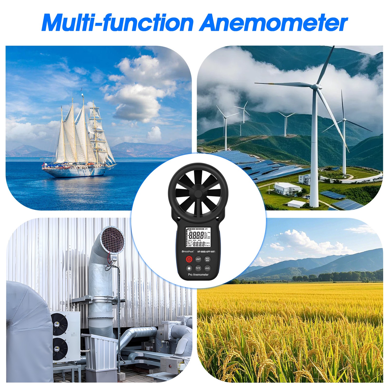 WiFi Smart Anemometer Tuya APP Wind Speed & Temp Meter Max/Min/Avg Air Flow