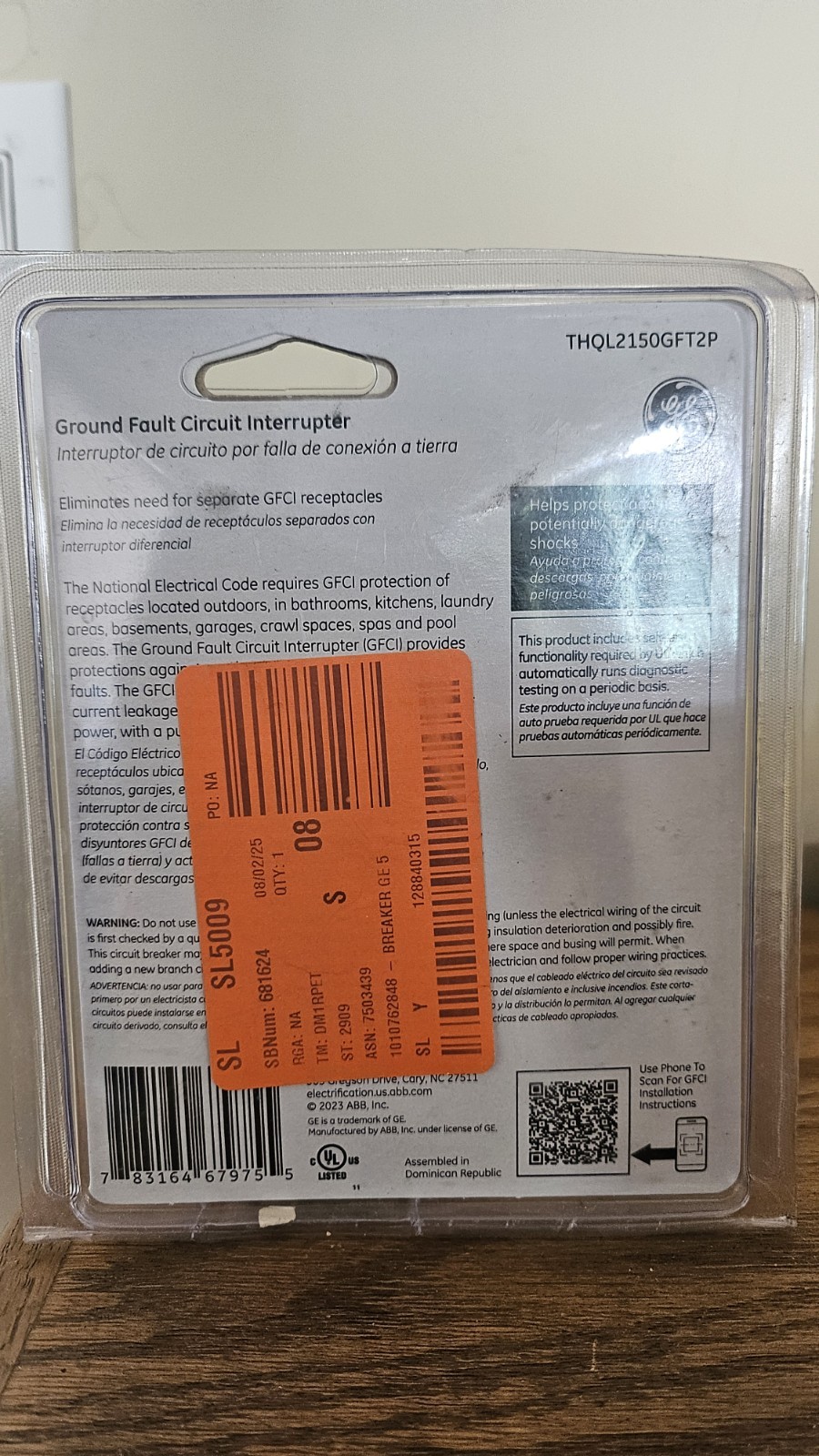 GE 50A Double Pole Ground Fault Circuit Breaker with Self-Test THQL2150GFT2P