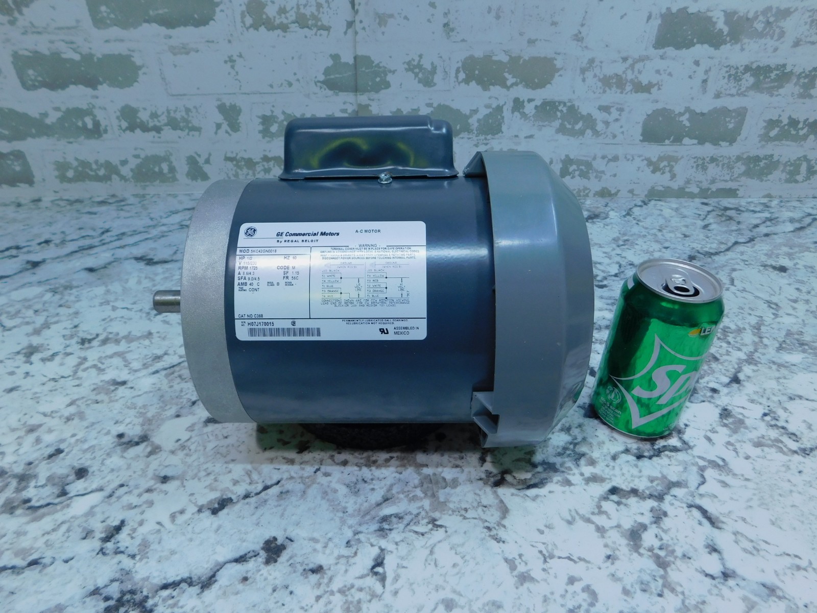 1/2 HP 1725 RPM GE Motor, Fr 56C, 1.15 SF, 115/230 Volts, C368, Unused