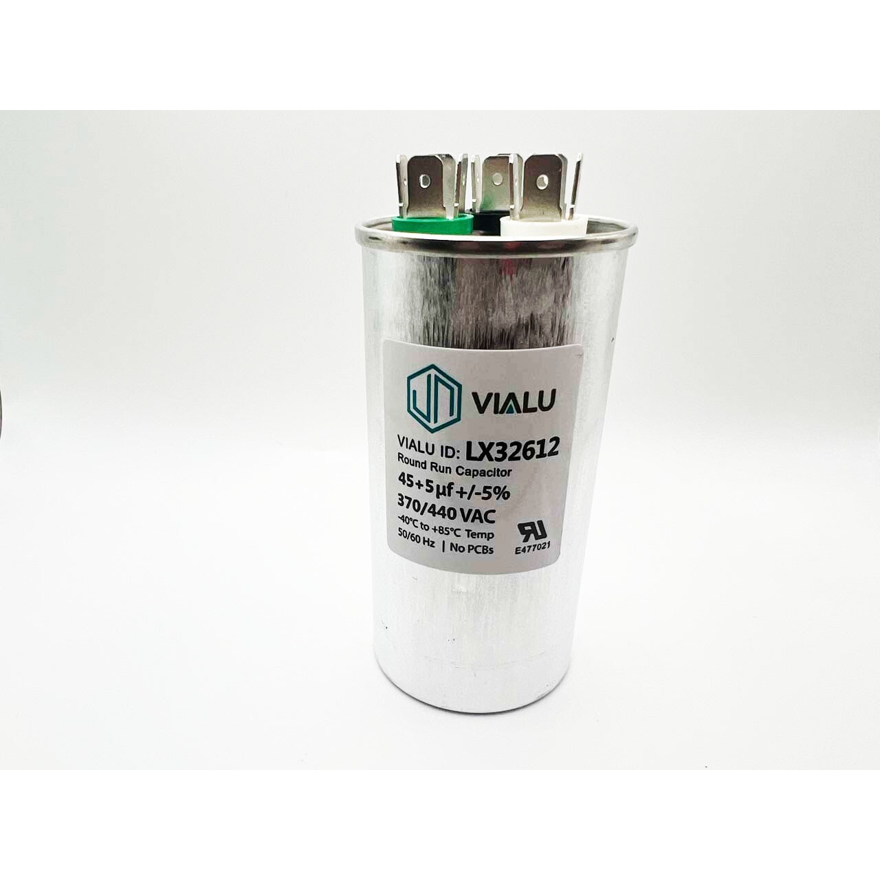VIALU – 45+5 uf/MFD 370 VAC volts Round Dual Run Capacitor 50/60 Hz