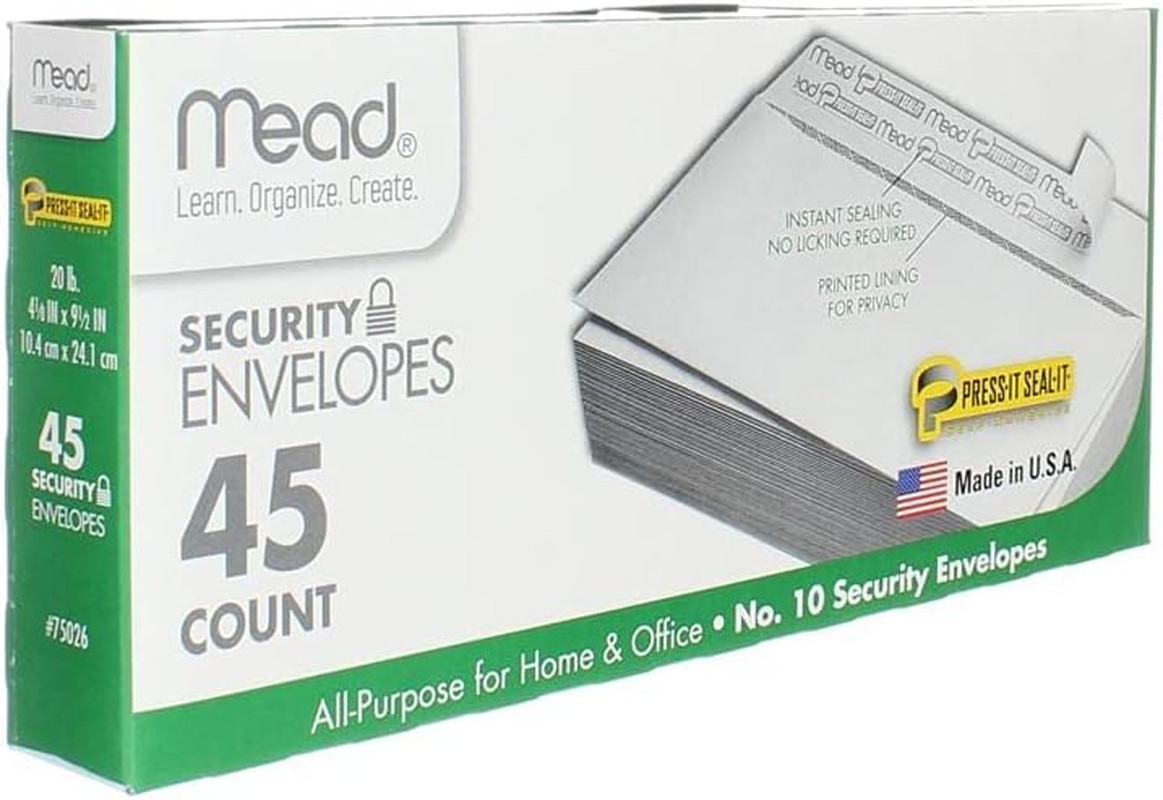 Press-It Seal-It No.10 Security Envelopes, 4.125 X 9.5-Inches, White, 45 Count,