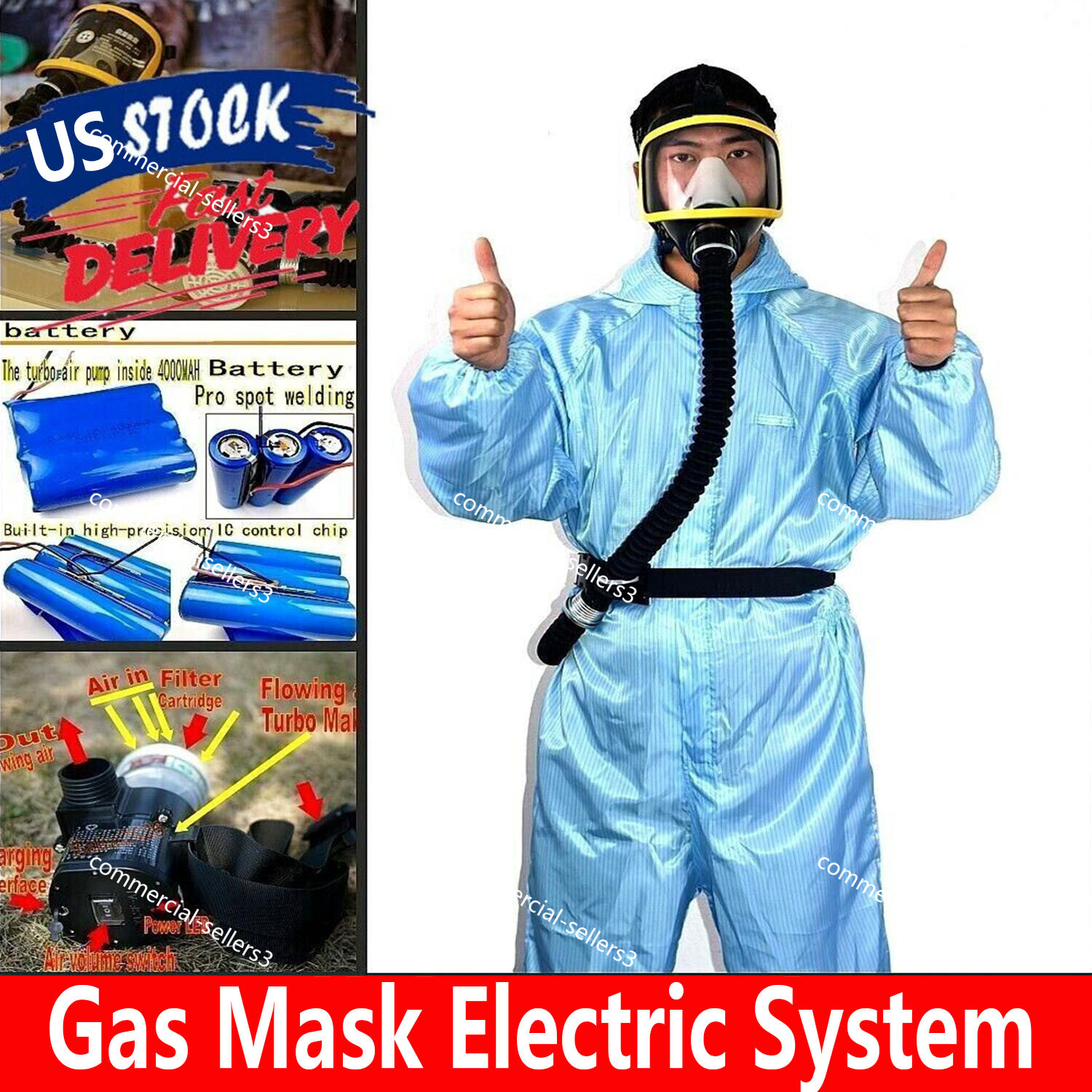 Electric Constant Flow Supplied Air Fed FullFace Gas Mask Respiratory protection