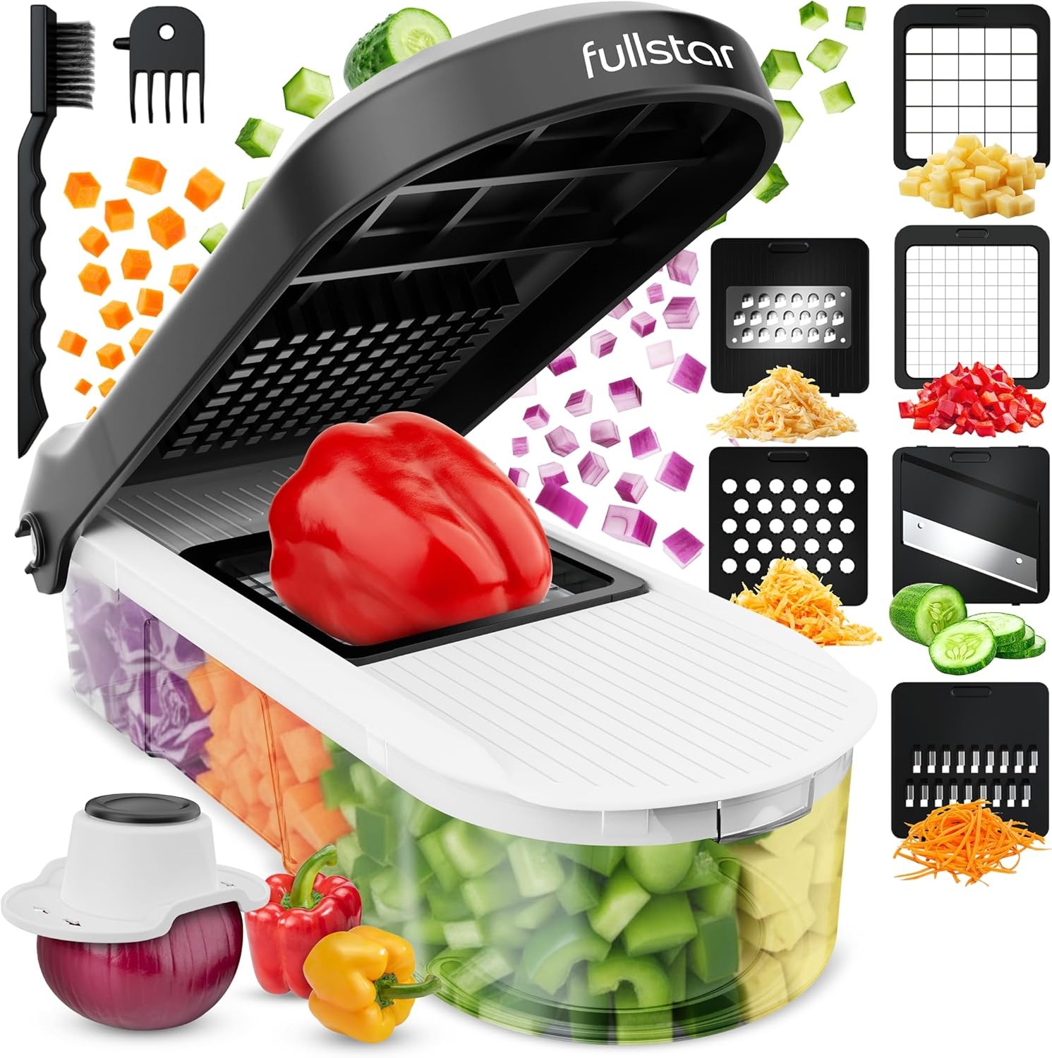 Fullstar 6-in-1 Vegetable Chopper White Black Food Dicer with Container