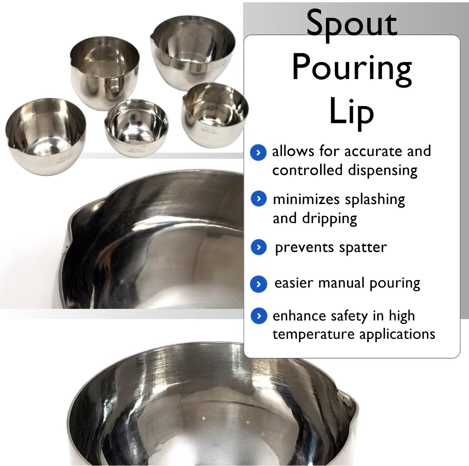 75ml Lab Crucible w/Spout Pouring Lip Laboratory Cup Mixing Bowl Science Pot