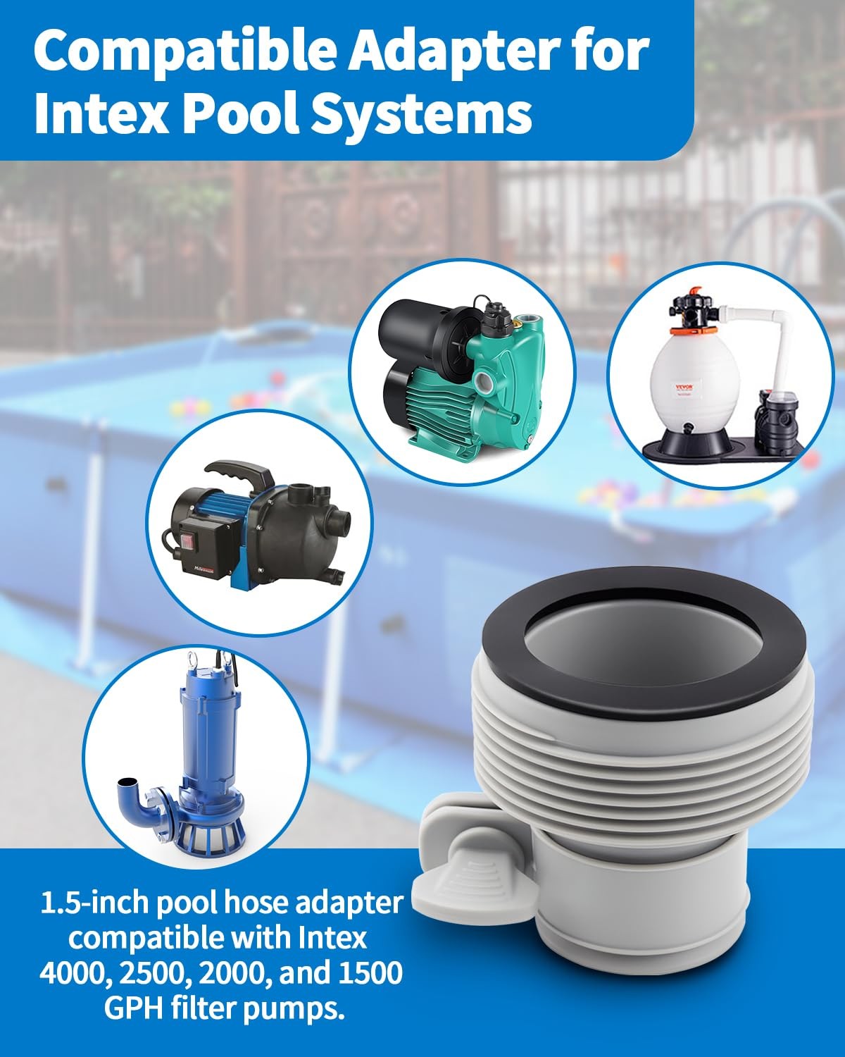 2 Pack Pool Hose Adapter Type B, 1.25″ to 1.5″ Conversion 2*2.2 in, Gray