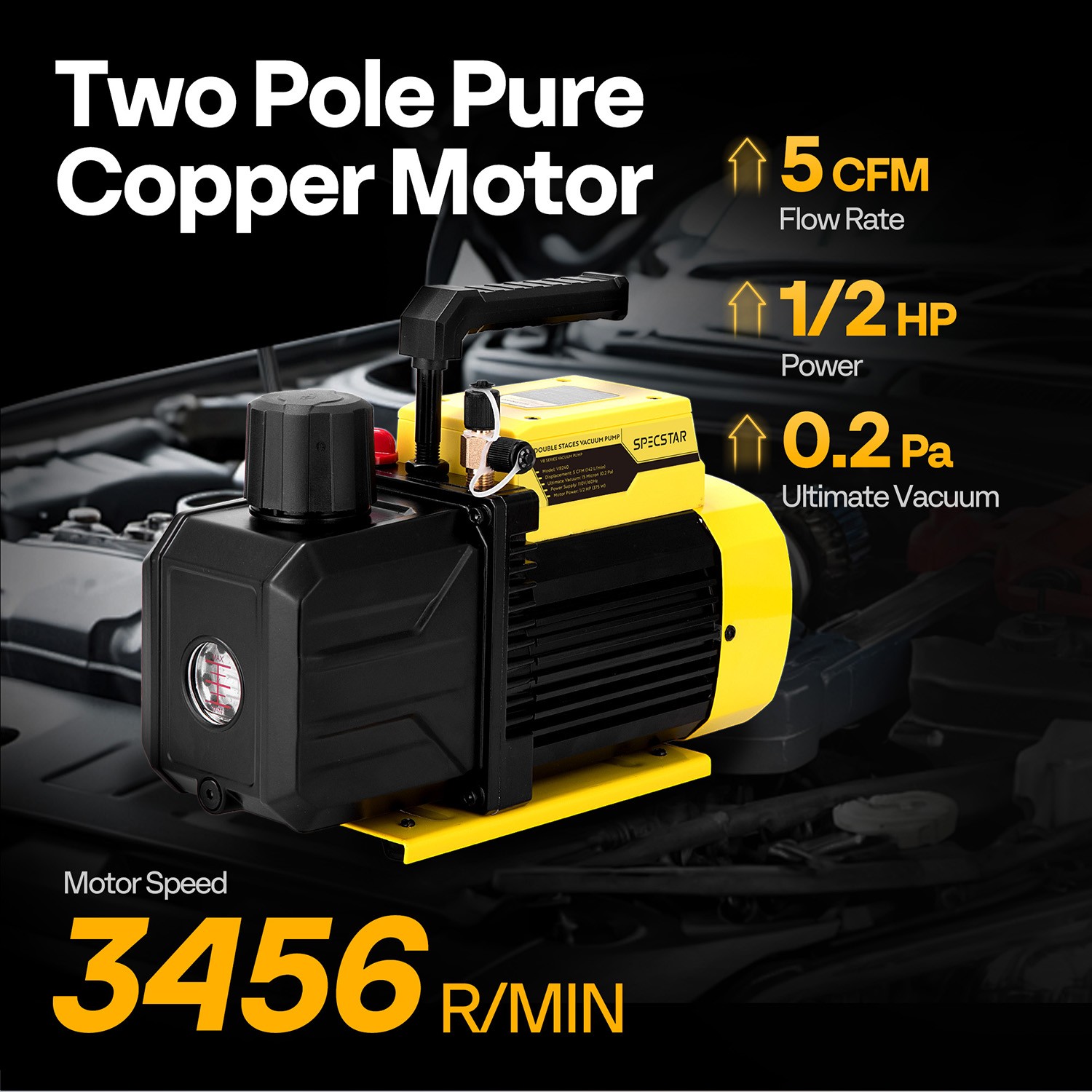5CFM 1/2HP Dual Stage HVAC AC Vacuum Pump for R410A R134A R22 with 2 Oil Bottles