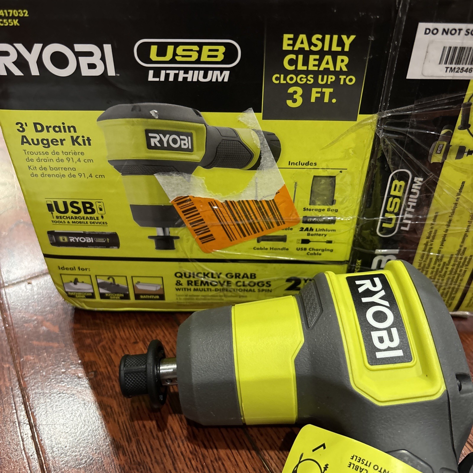NEW Ryobi Lithium 3’ Drain Auger Kit UsbC 2AH Cordless FVPC55K Full Kit