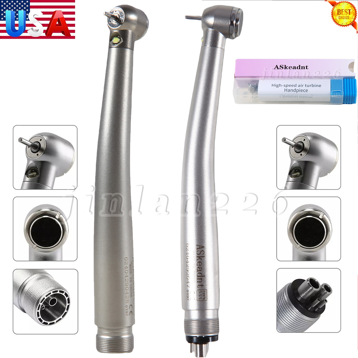 Askeadnt Dental E-generator LED High Speed Handpiece Push Button 2、4 Holes