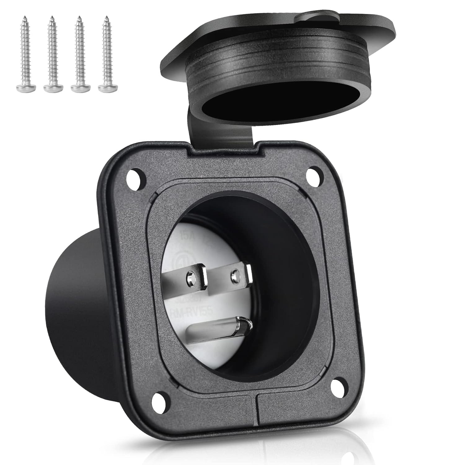 Flanged Inlet 15A AC Port Shore Power Plug with Waterproof Cover NEMA 5-15P Male