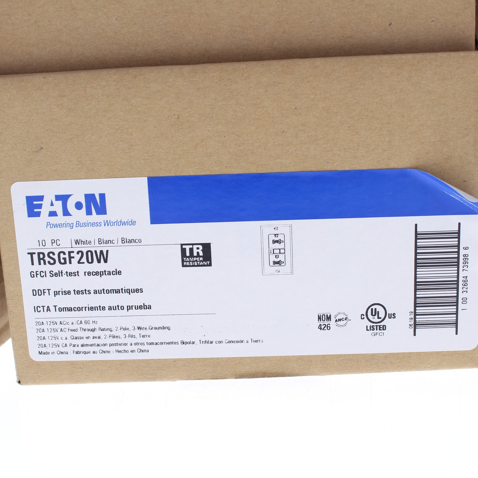 10 Eaton White Tamper Resistant GFCI Self-Test Outlet Receptacles 20A TRSGF20W