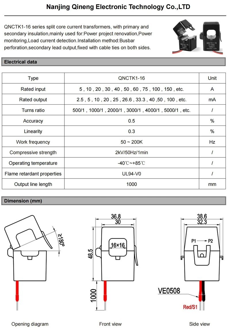 Current Transformer Split Core QNCTK1-10 QNCTK1-16 Clamp-On AC Sensor Transducer