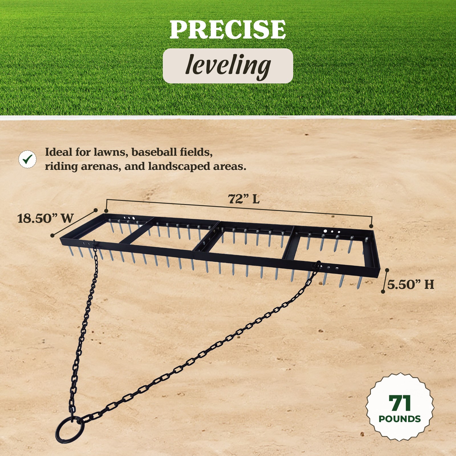 Yard Tuff Spike Drag, Tow Behind Lawn Field Leveling Attachment, 6 Ft Wide