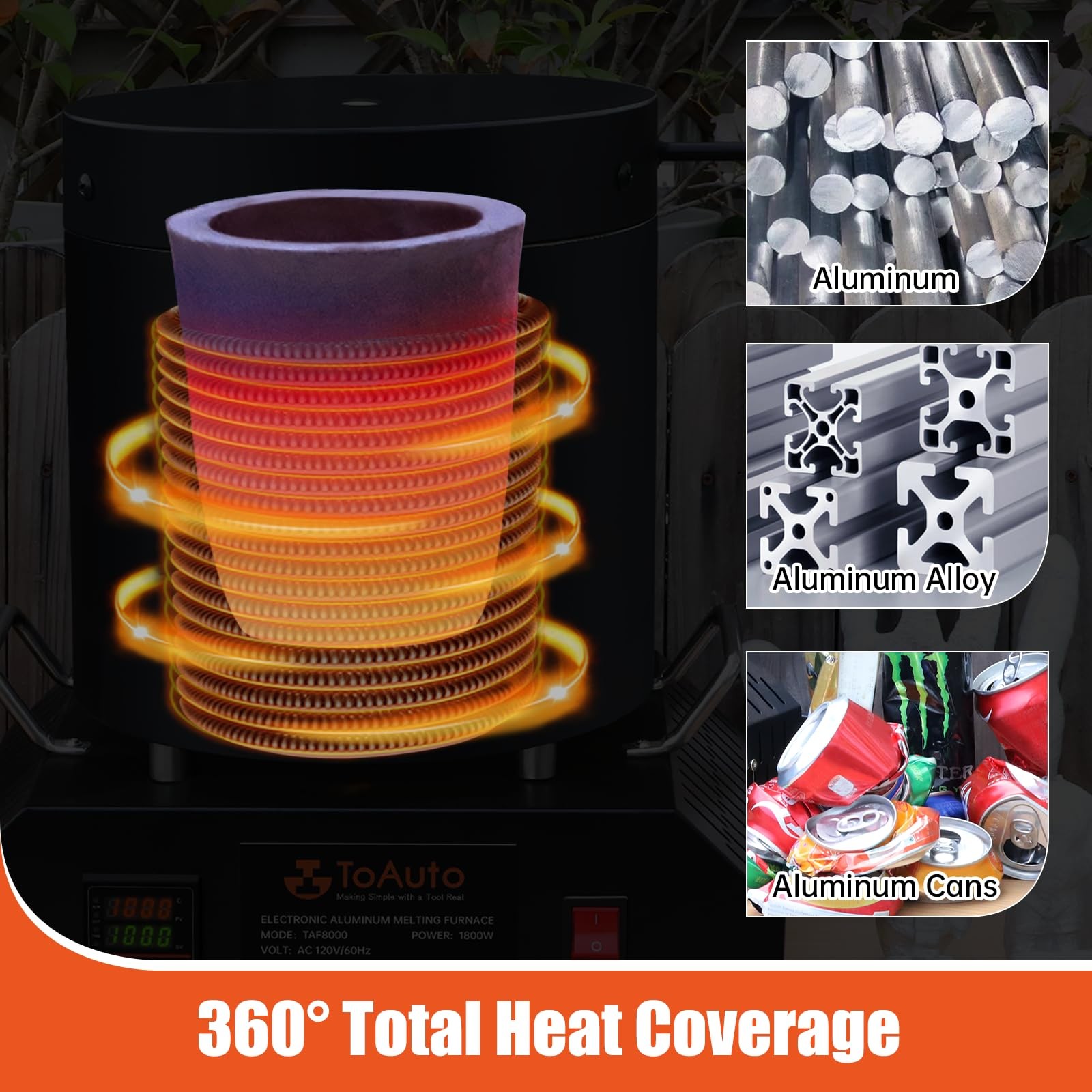 Electric Melting Furnace 8KG 1800W Aluminum Smelter Kiln TAF8000 TOAUTO Large