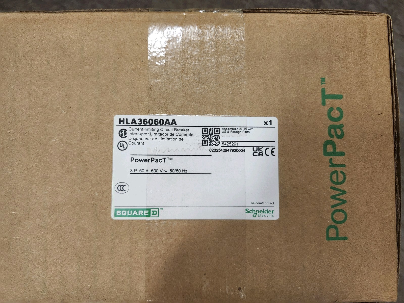 New Square D HLA36060AA PowerPact Circuit Breaker 60A 3-Pole 600V