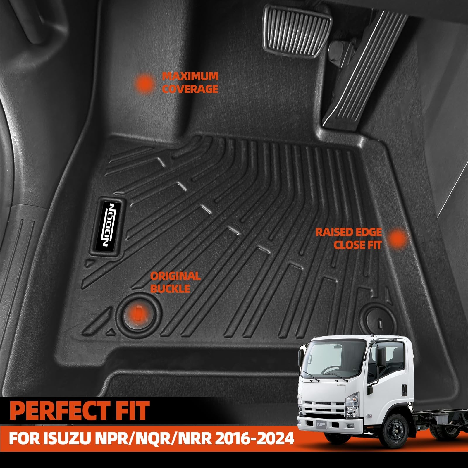 NQOQN Custom Fit Floor Mats for Isuzu NPR/NQR/NRR 2016-2024, All Weather TPE Flo
