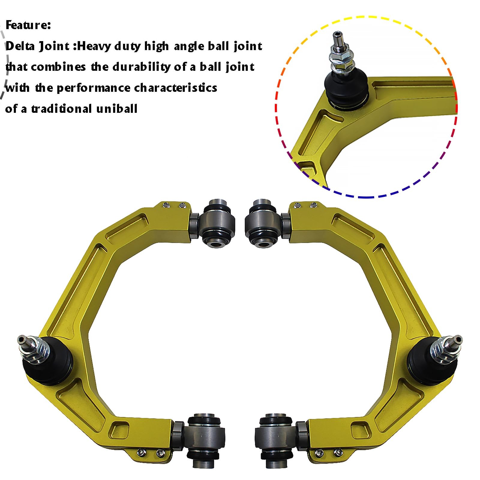 Forged Billet UCA 2004-2022 F150 3″ Lift Yellow Adj. Bushing Ball Joints
