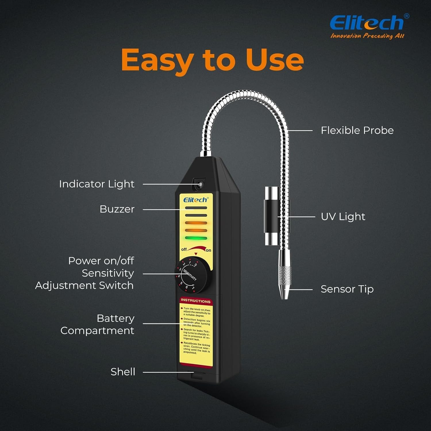 Battery Powered Refrigerant Leak Detector with Visual & Audible Alarms WJL-6000S