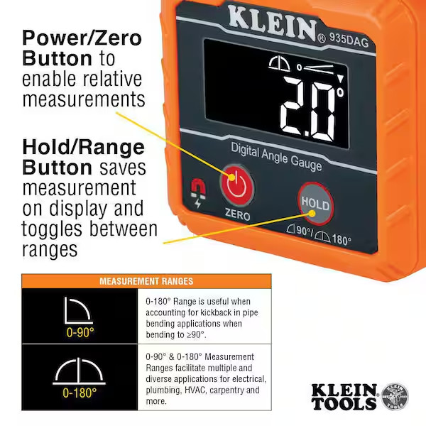 Klein Tools Digital Angle Finder Gauge and Digital Leveler Water/Dust Resistant