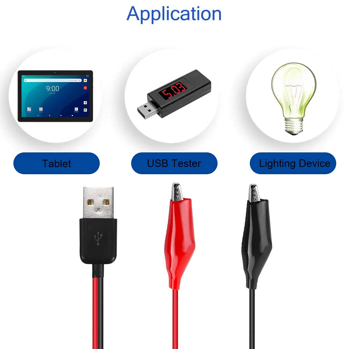 Alligator Clip to USB, Crocodile Clamps to USB Type-A Male Connector Cable Coppe