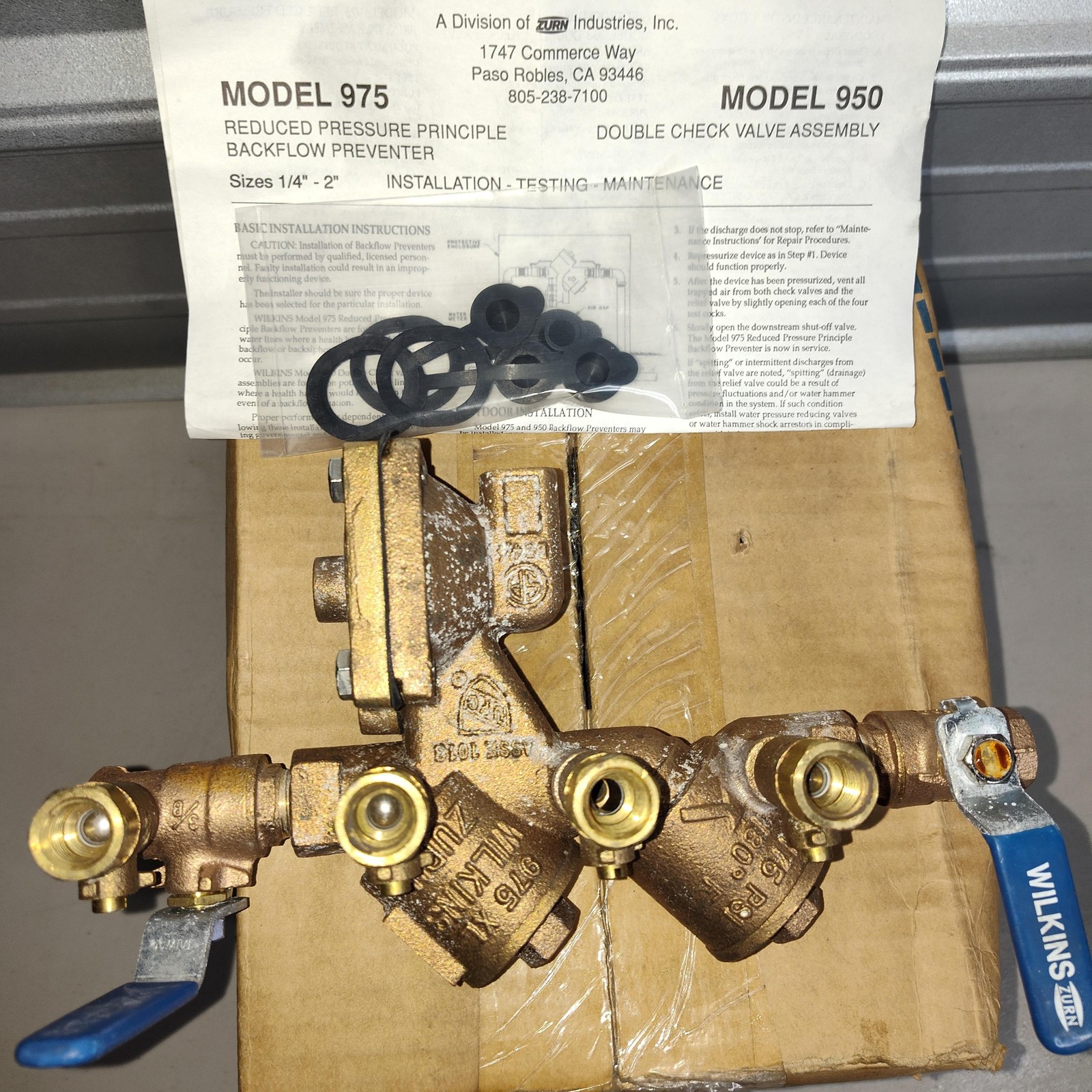 Zurn Wilkins 975XL 3/8in Reduced Pressure Backflow Preventer 38-975XL Brass USA