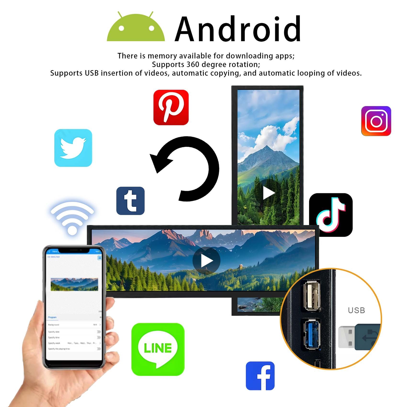 14.5inch 2K Android LCD monitor USB AutoPlay,Autoloop IPS LCD Screen