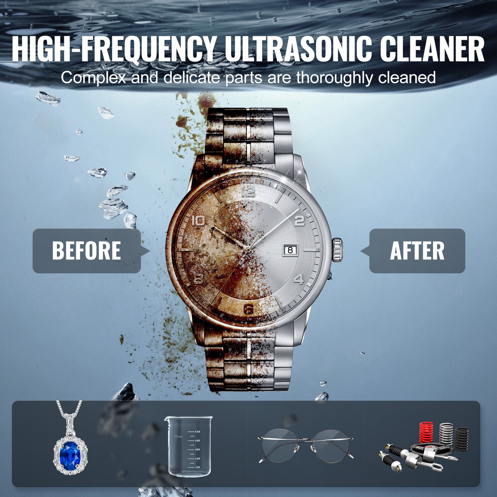 VEVOR 10L Ultrasonic Cleaner Cleaning Machine with Basket Heater and Timer 240W