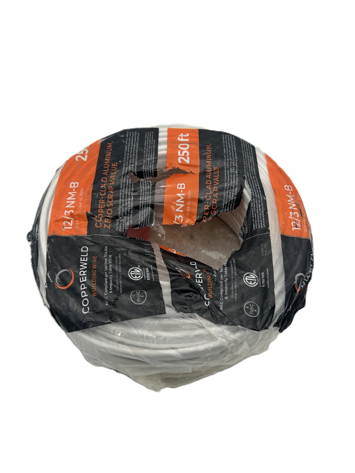 Copperweld 12/3 NM-B Solid Copper Clad Aluminum Wire 250ft 600V
