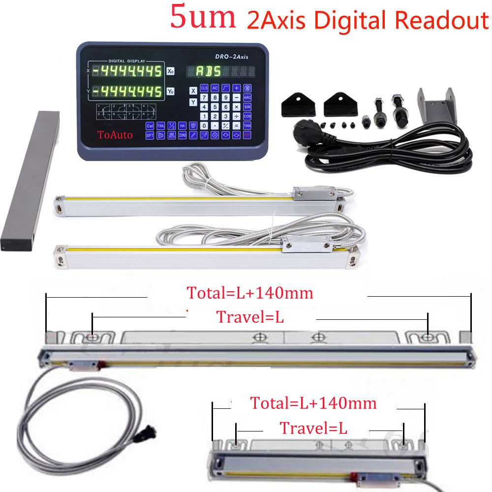 ToAuto 250+1000mm Linear Scale w/ 2 Axis Digital Readout 5um Mill Lathe,US Stock