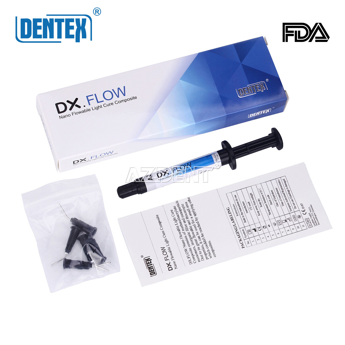 3 X Dentex Dental Flowable Light Cure Composite Resin Flowable Medium A2 DX.FLOW