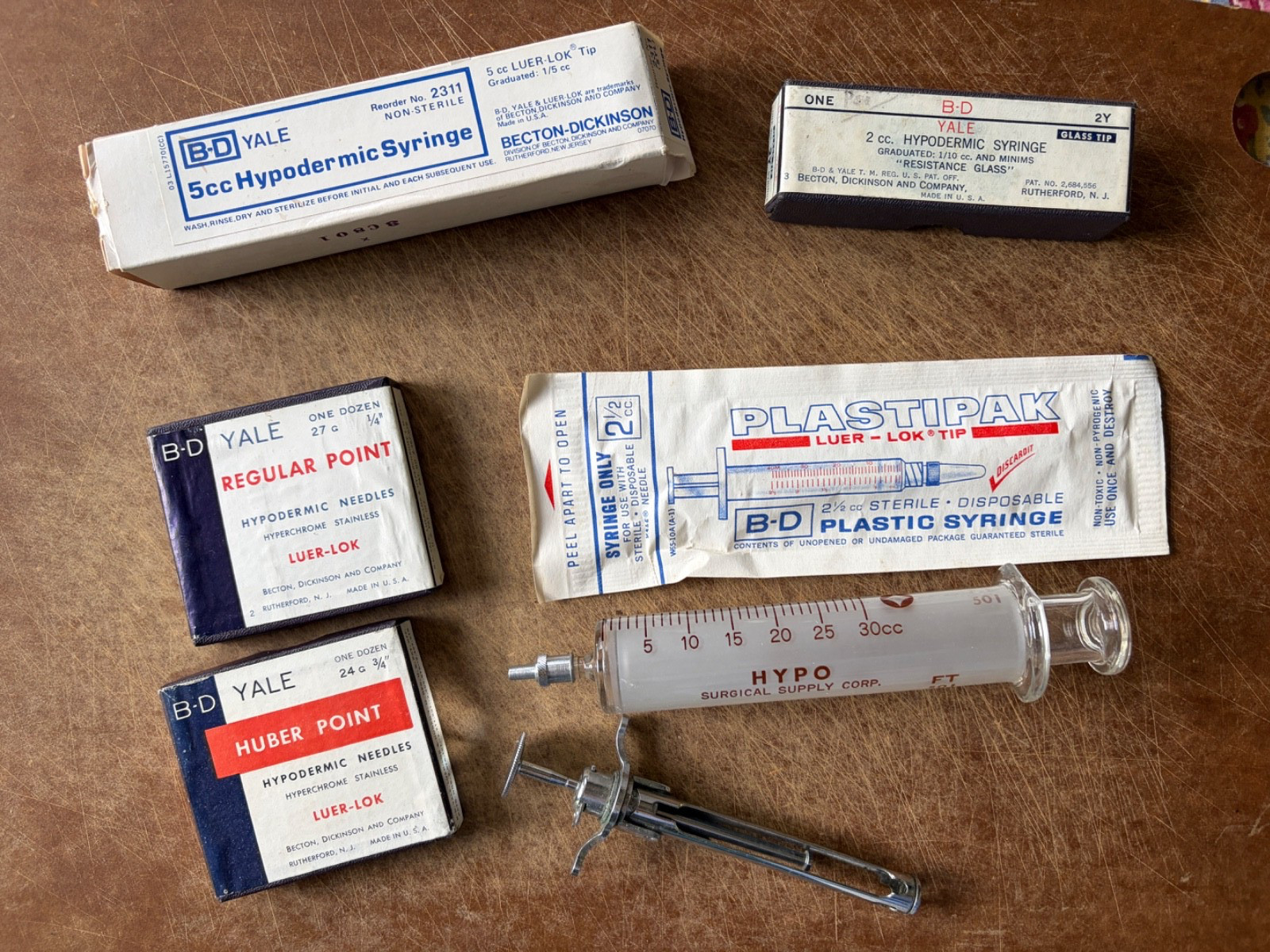 Vintage Medical Doctor’s Ephemera Lot Glass Metal Syringes B-D Plastipak