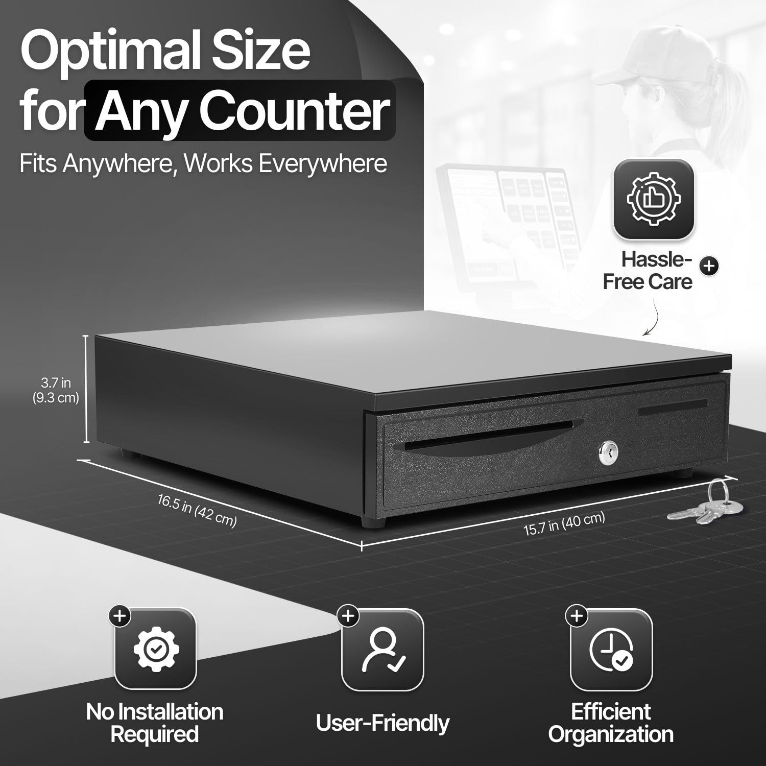 Flexzion Cash Drawer For – 16 Inch Metal Register Rj11/Rj12 Pos Cable 5
