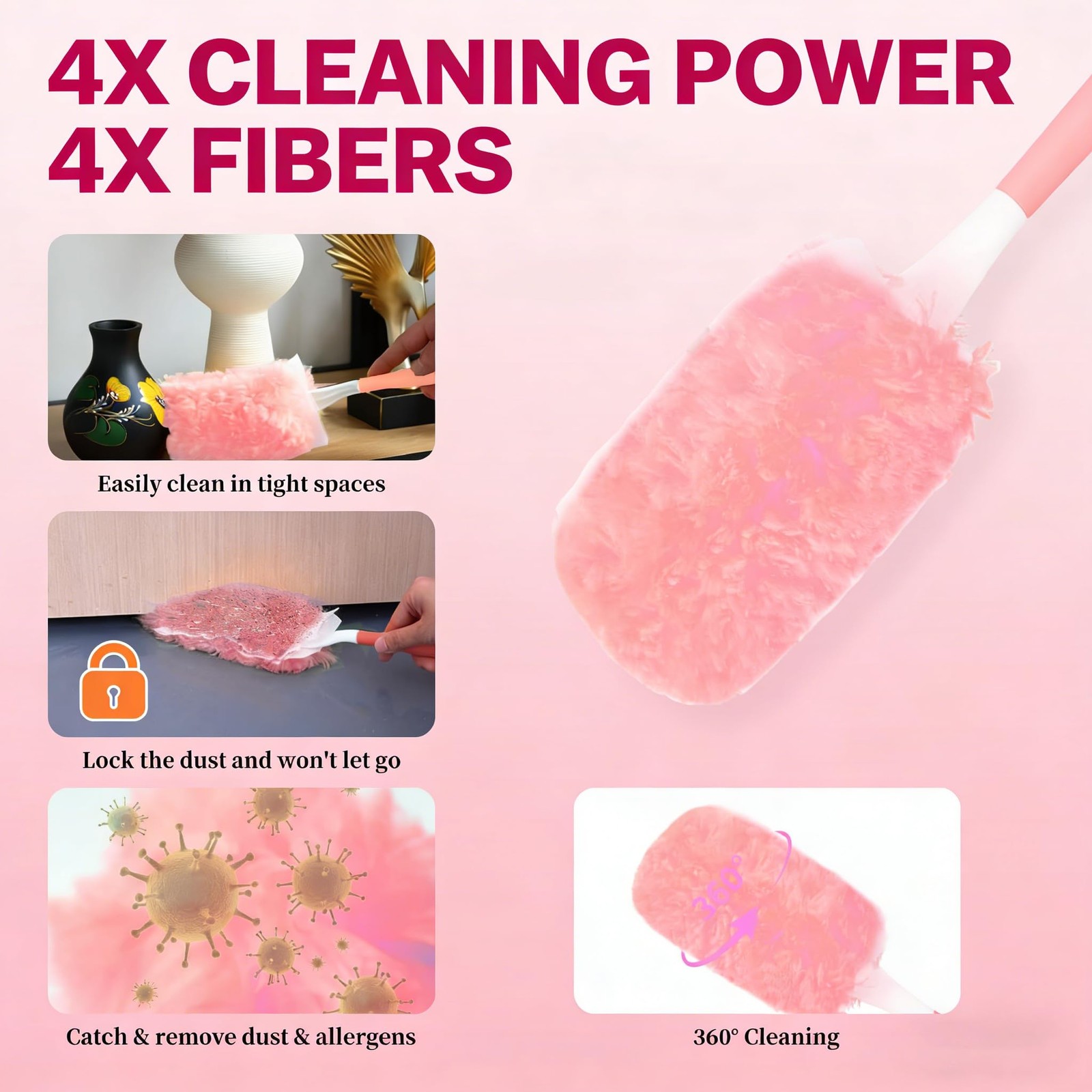 Pink Duster Refill for Swiffer Duster, 30 Count 30 & 1 Handle (Pink)