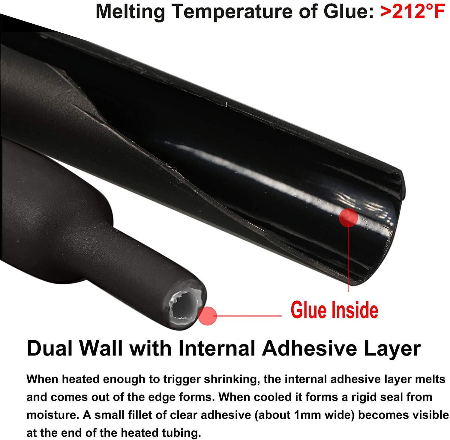 Heat Shrink Tubing 3:1 Marine Grade Waterproof Glue Adhesive Lined Black or Red