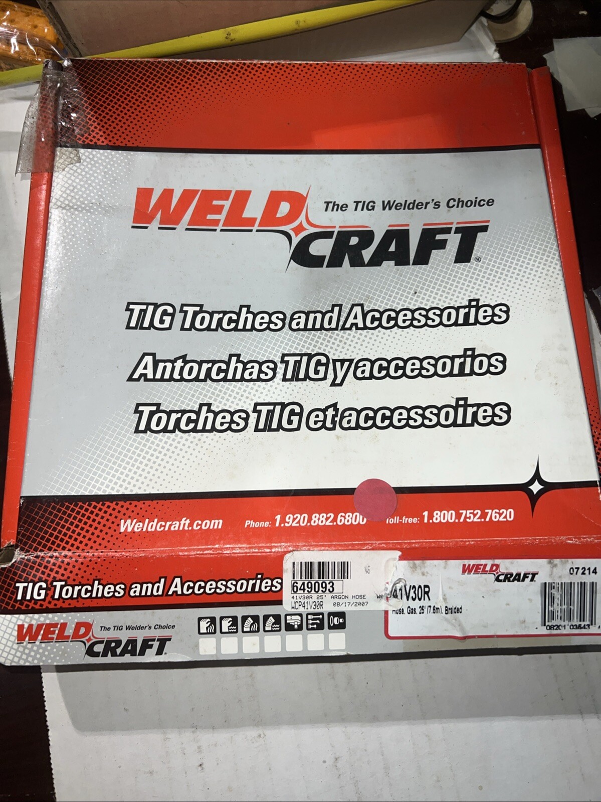 WeldCRAFT 41V30R Gas Hose 25 ft. (7.6M) Braided Rubber TIG ARGON