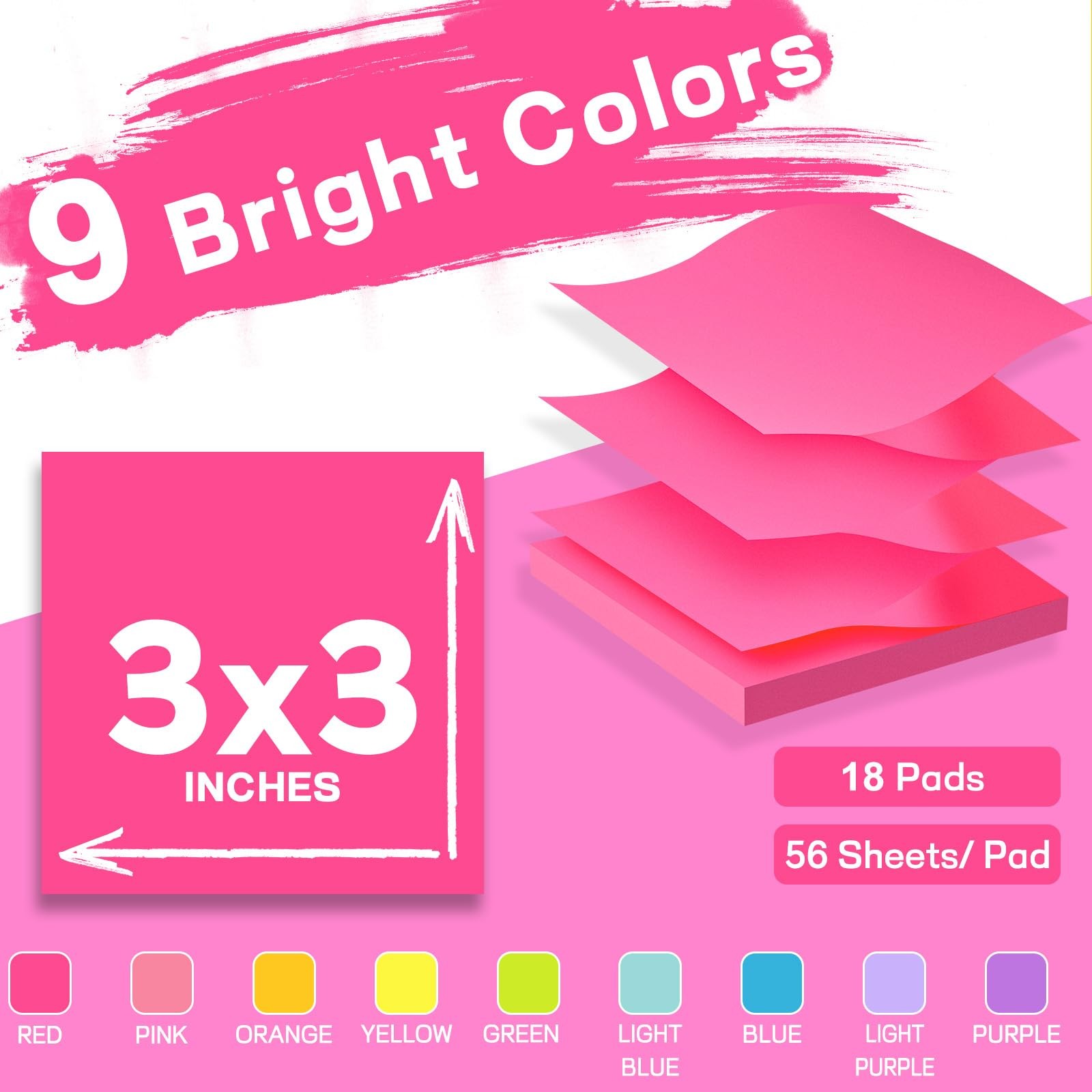 Post It Notes Pop-up, Sticky Notes, 3×3 Inches, 18 Pads, Bright Colors Self-st