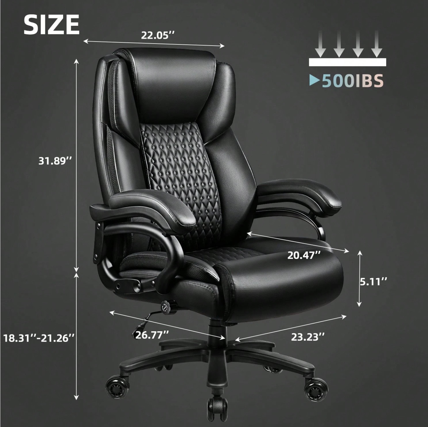 500lbs Heavy Duty big and tall leather office Chair Ergonomic executive wide 500
