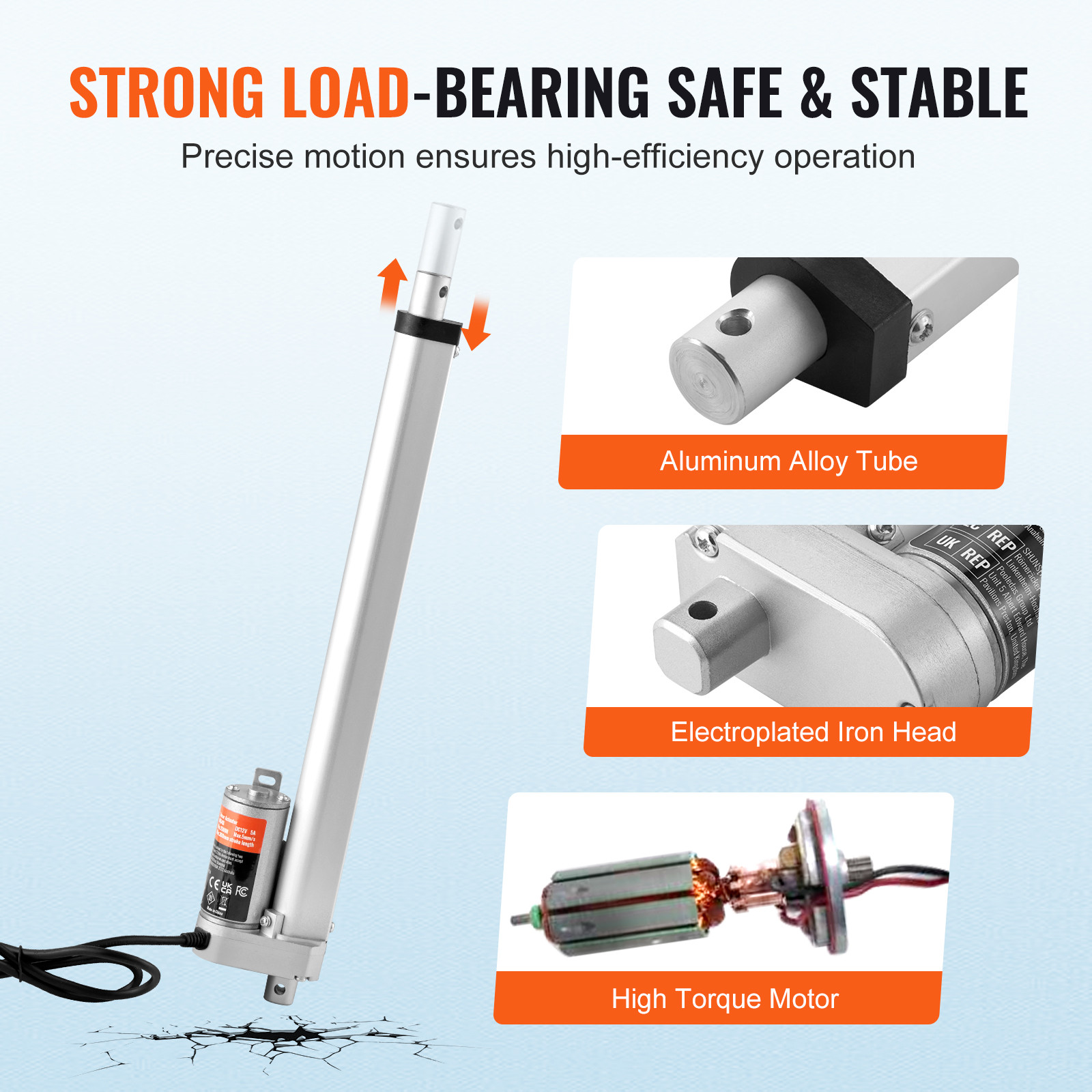 VEVOR Linear Actuator 12V 12 Inch High Load 330lbs/1500N 0.19″/s IP54 Protection