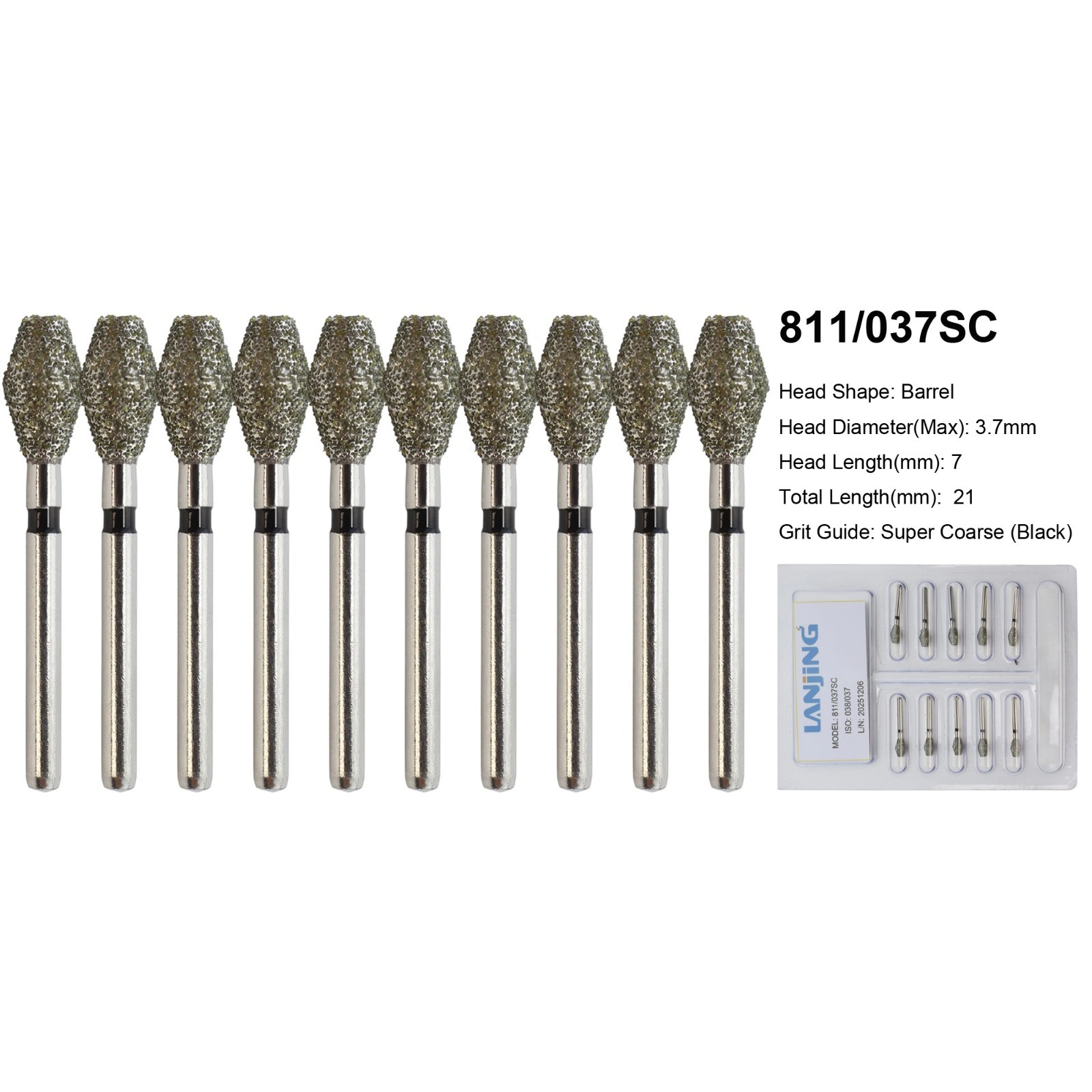 Dental Diamond Bur Barrel Shape 811/038 811/032 Super Coarse Grit High Speed FG