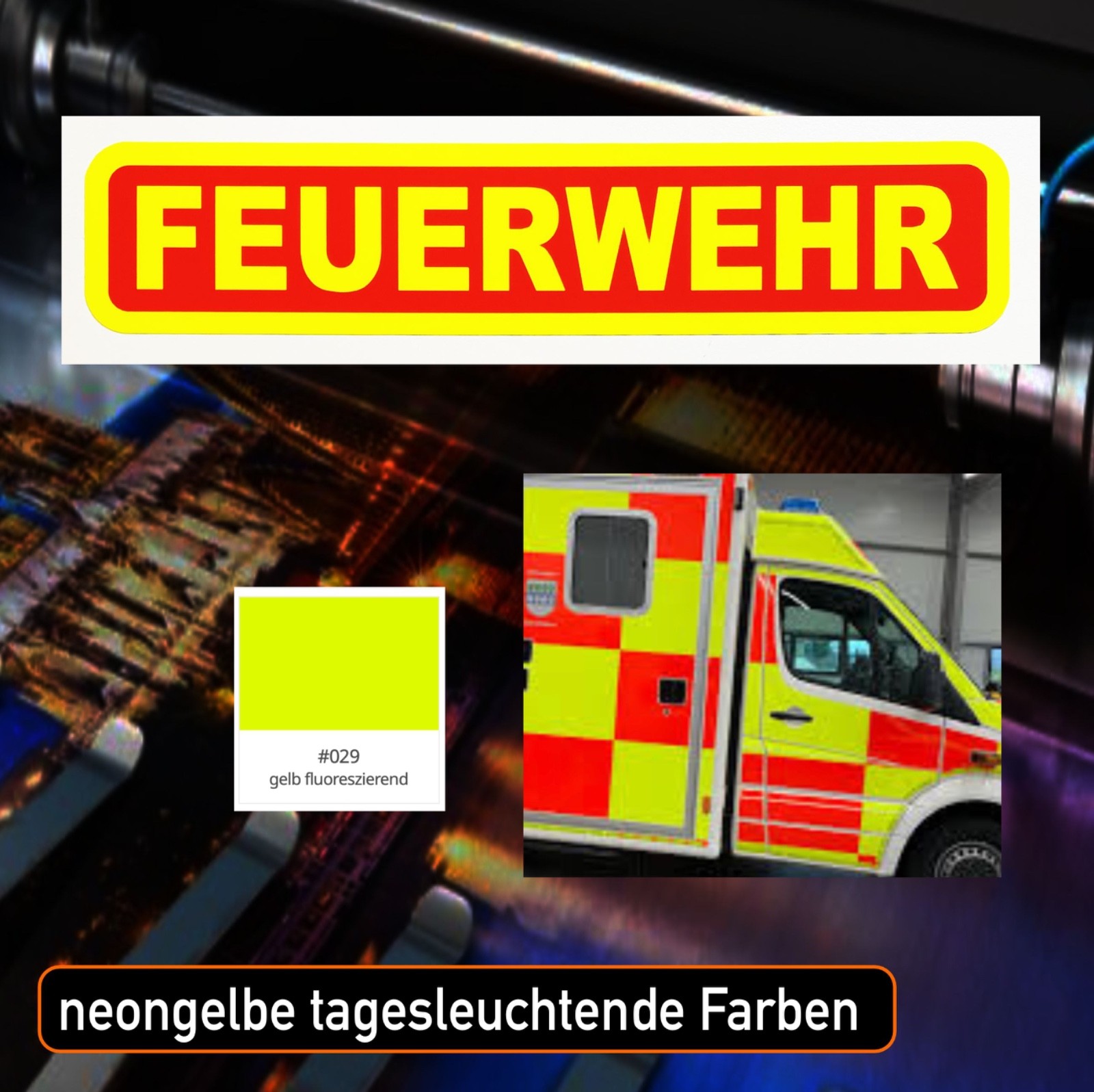 Fire brigade, sign with suction cups, neon yellow daylight 34×8 cm