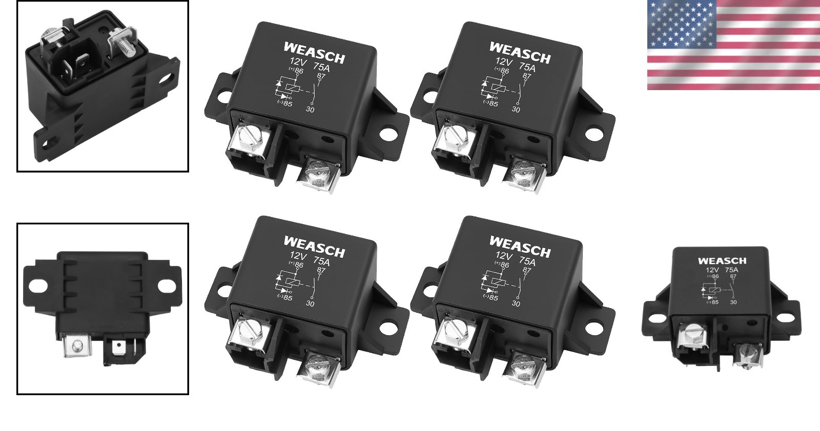 4 Pack Power Relay 12V 75A Normally Open Plug-in Surface Mount