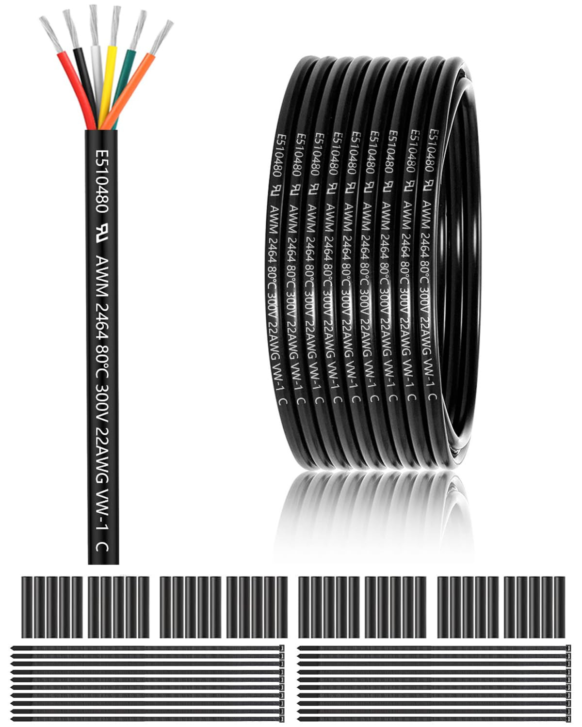 22 Gauge 6 Conductor Electrical Wire 100FT, UL 2464 22 AWG 6 Wire Cable Tinned C