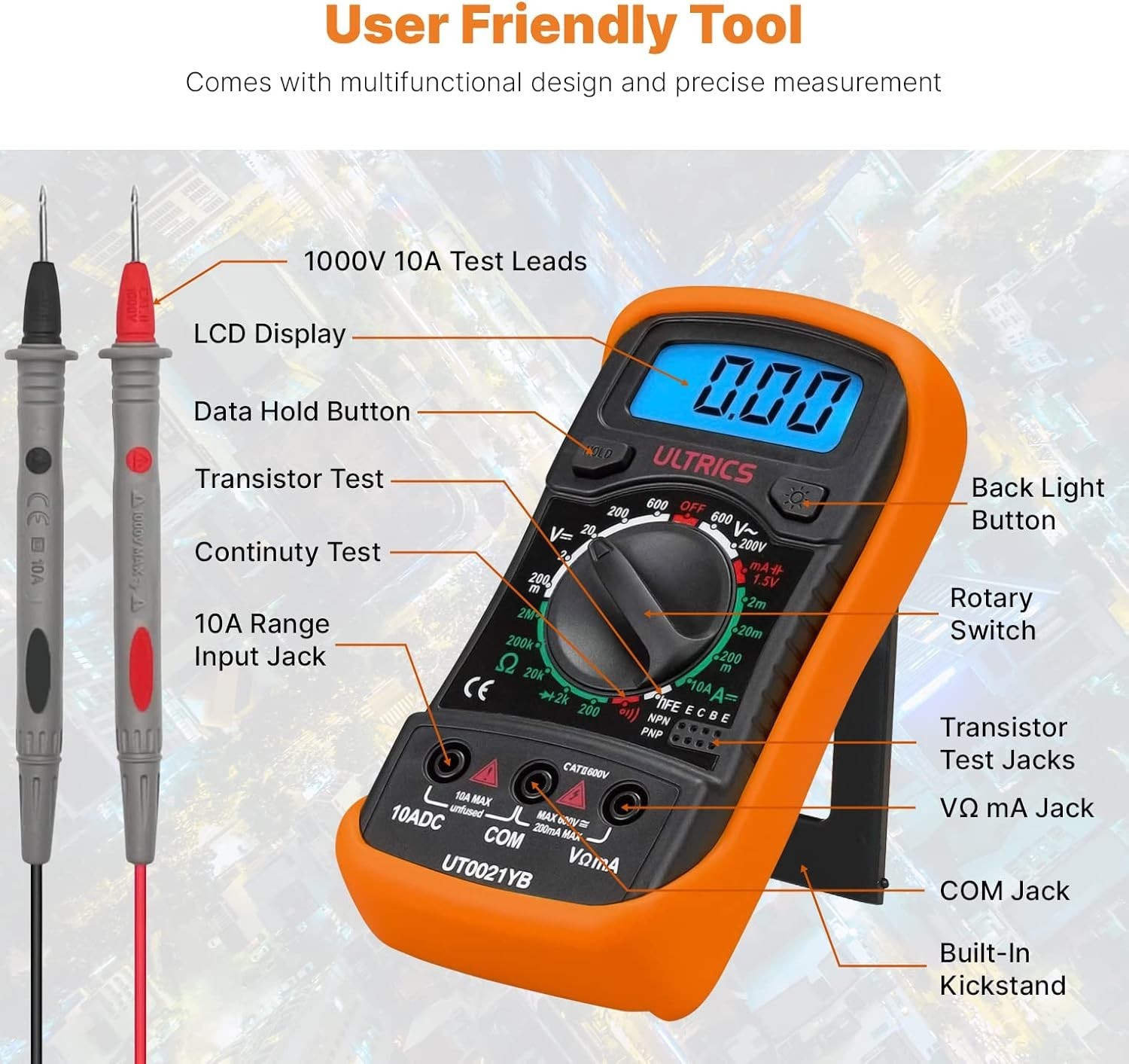 Digital Multimeter 2000 Counts Voltage Tester Backlit LCD AC DC